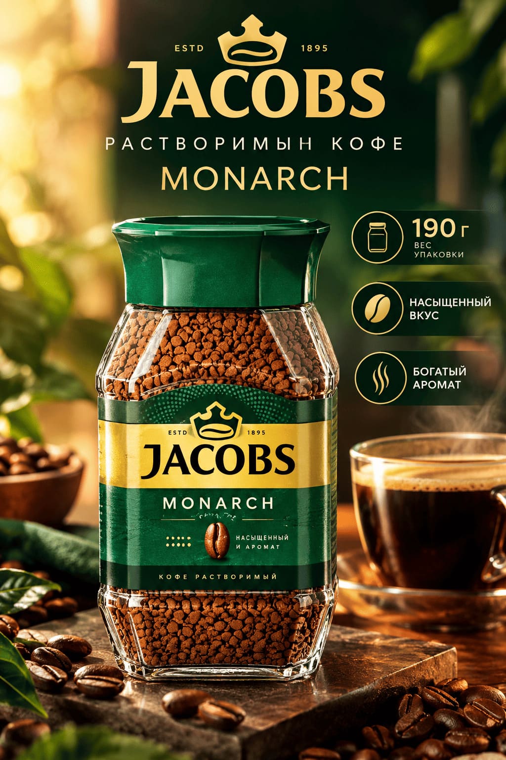 Кава Jacobs Monarch 190г