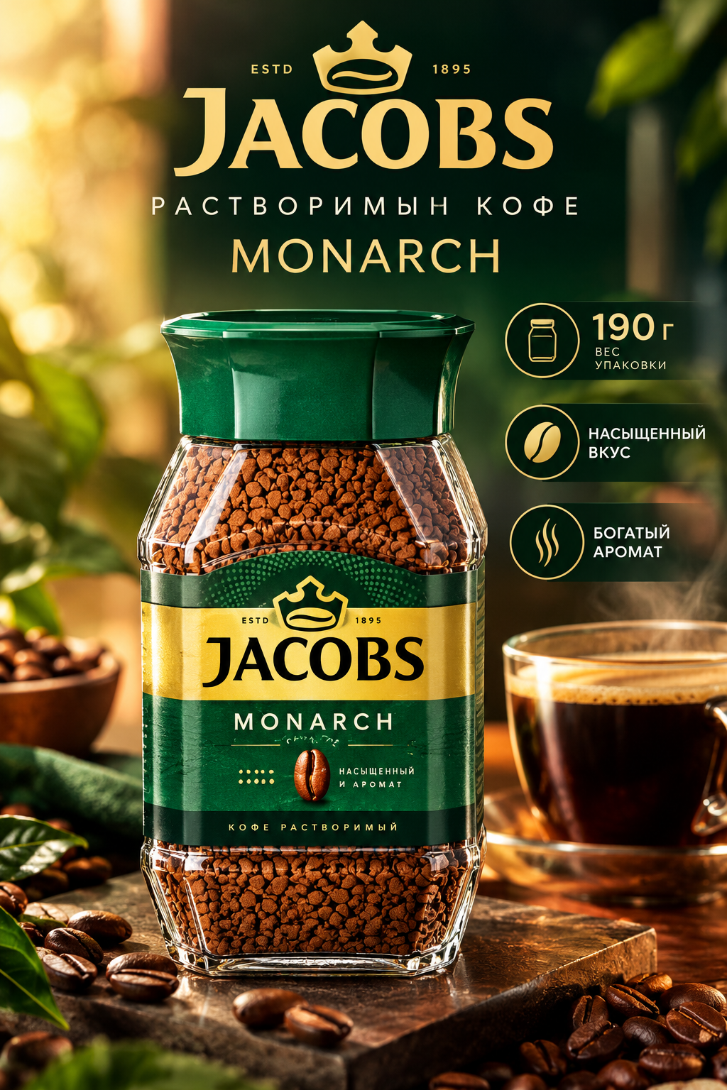 Кава Jacobs Monarch 190г